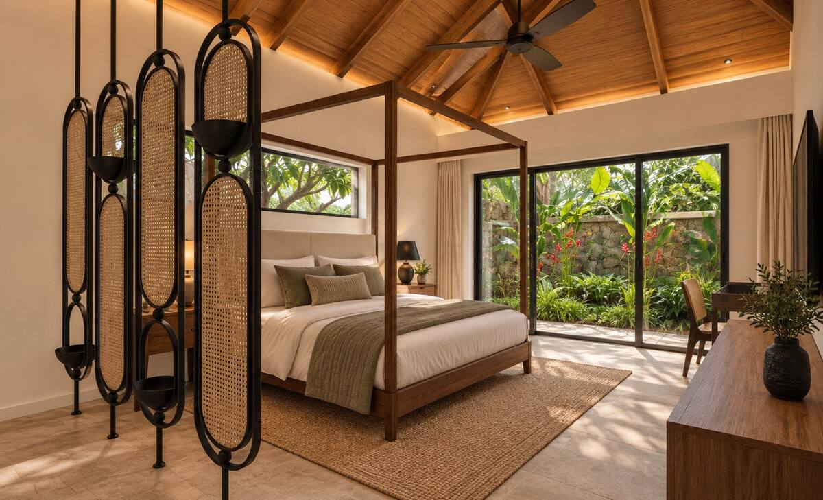Aroha by Caper cottage bedroom with canopy bed