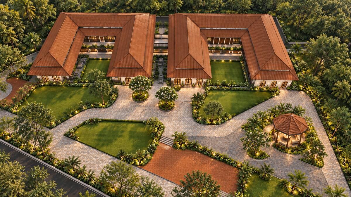 Aroha by Caper restaurant and spa block, aerial view