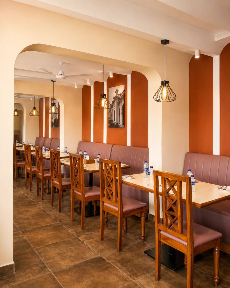 Charminar Restaurant row of terracotta-walled booth seating