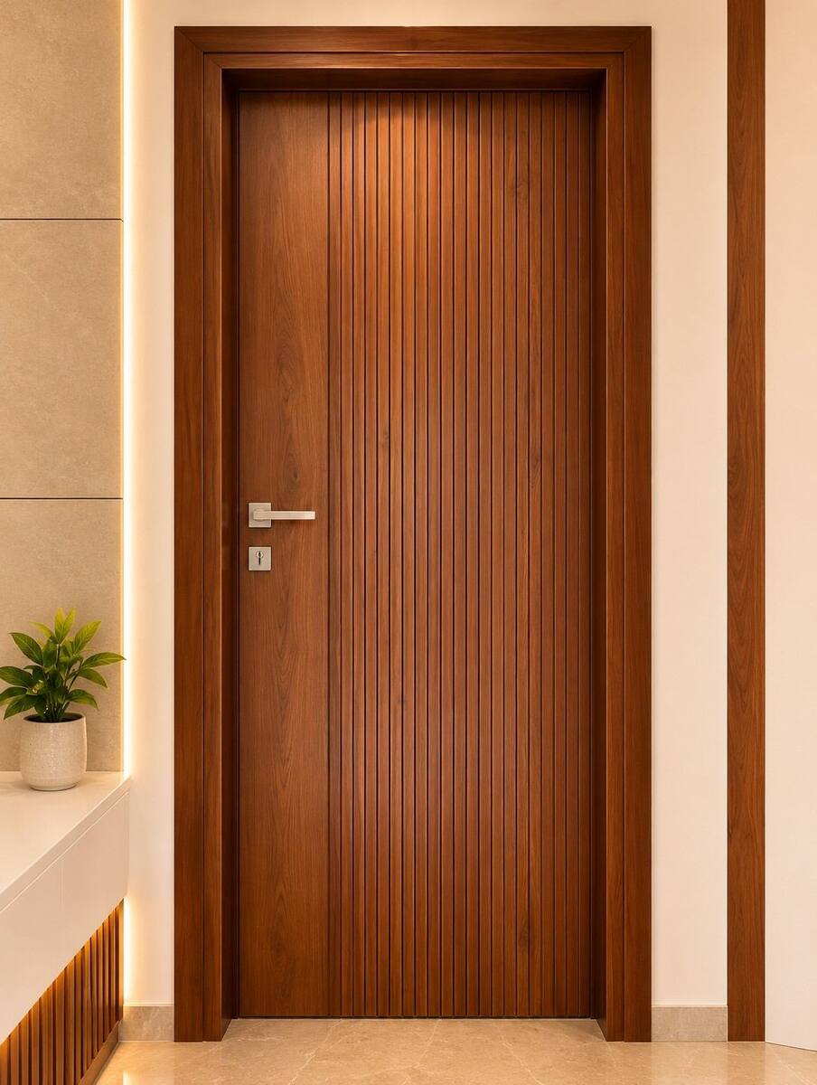 Chikappa Residence fluted teak door detail
