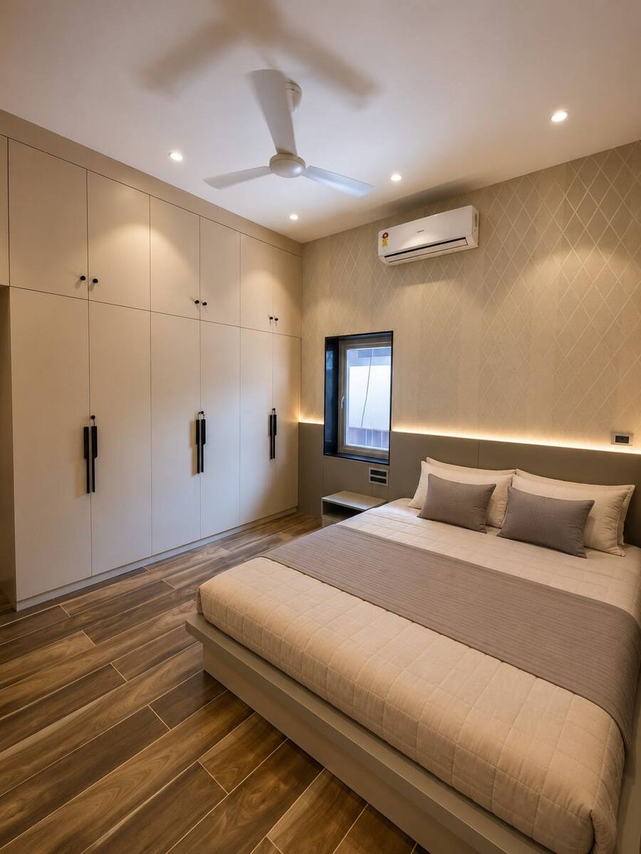 Hitesh Bedroom wardrobe wall and bed