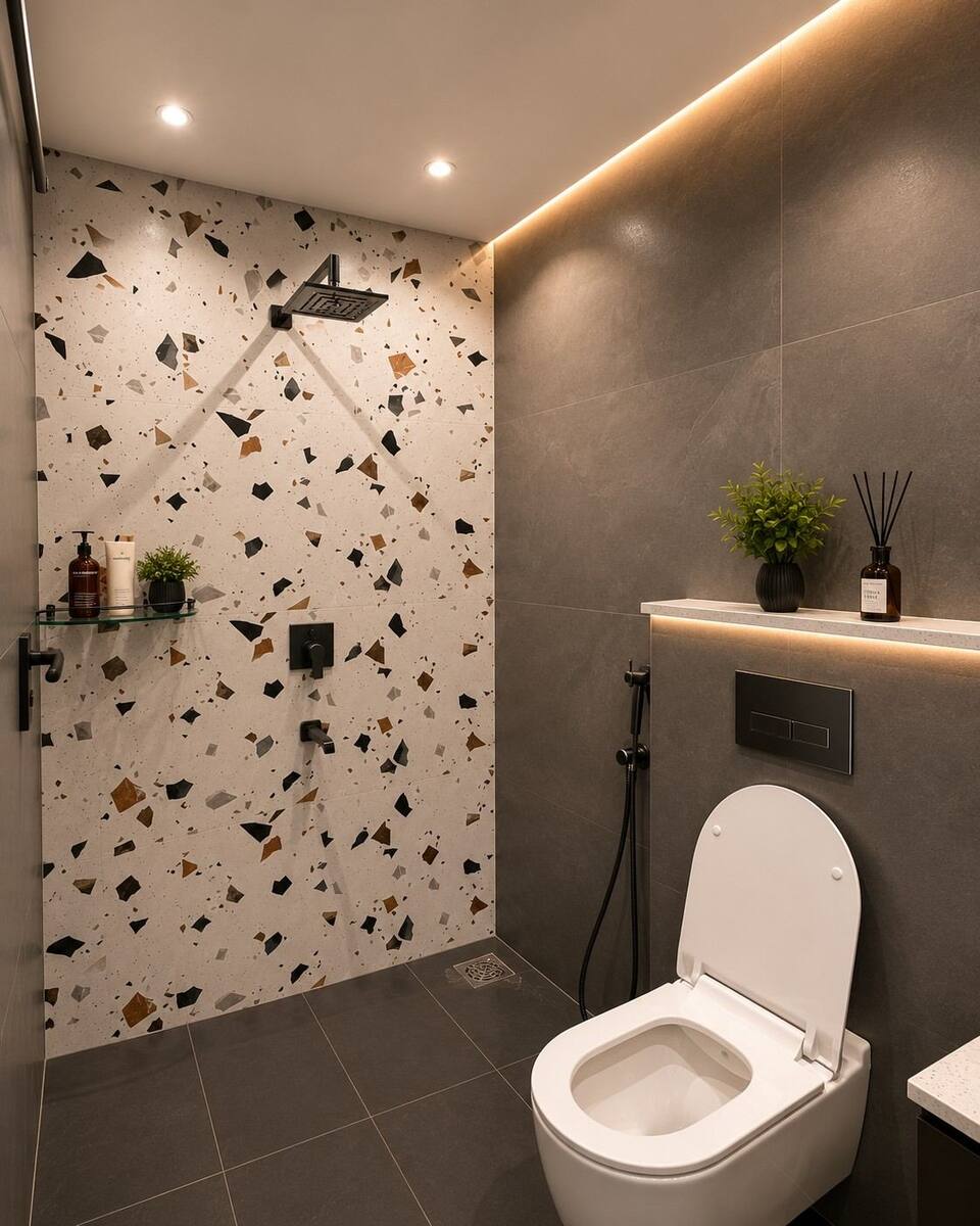 Maharaja Heights terrazzo-tiled bathroom