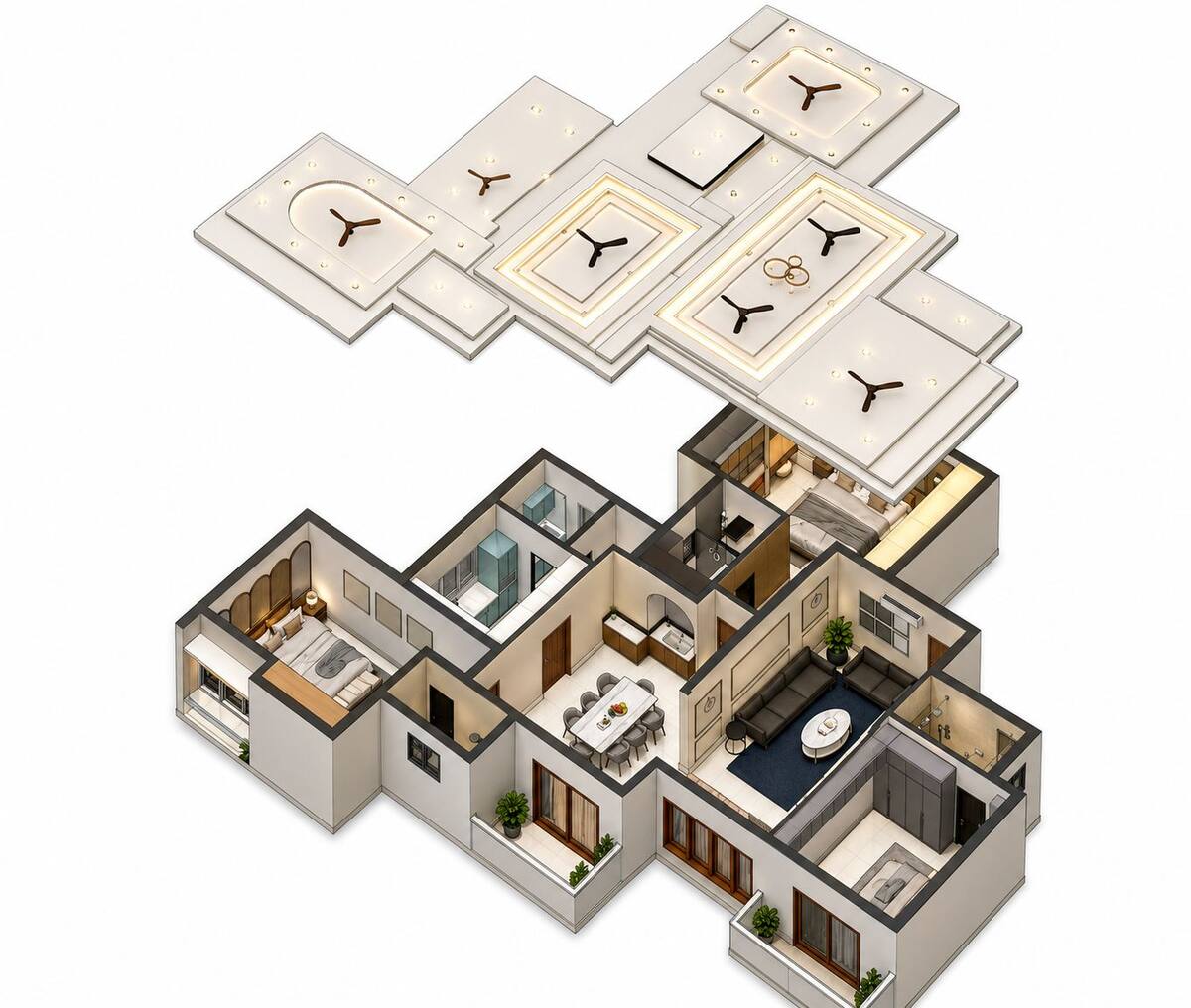 Maharaja Heights isometric cutaway floor plan showing full apartment layout