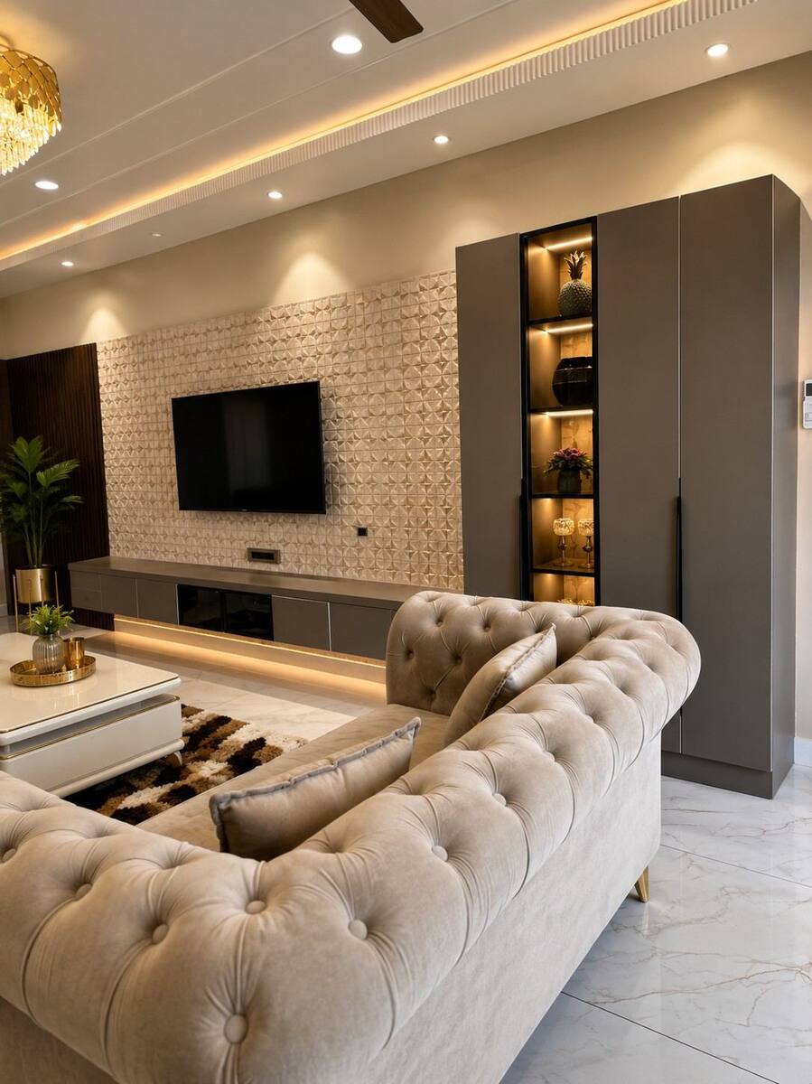 Maharaja Heights living room TV wall with display niche