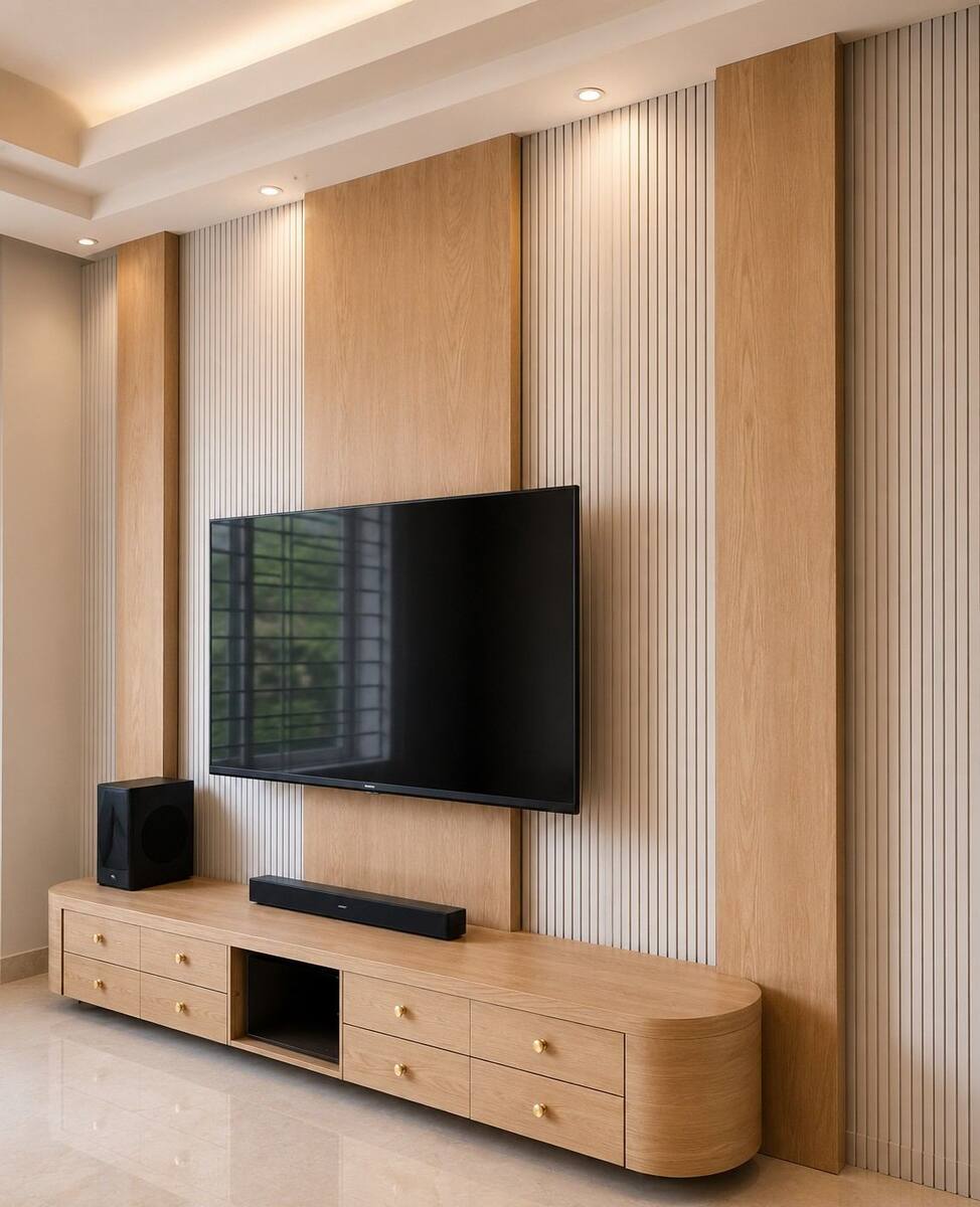Menasgar Residence oak fluted TV wall