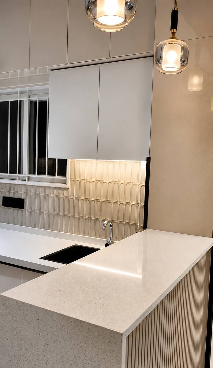Sri Nandhana Galaxy kitchen island counter with pendant lighting