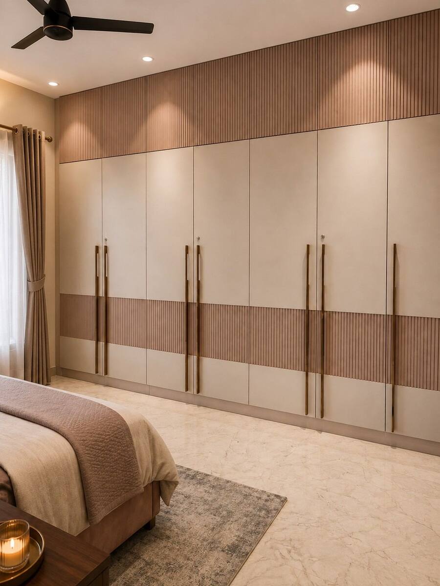 Sri Nandhana Galaxy bedroom with fluted wardrobe in blush and ivory