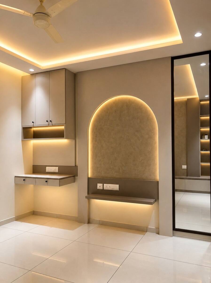 Navami Landmark backlit arch niche in the bedroom