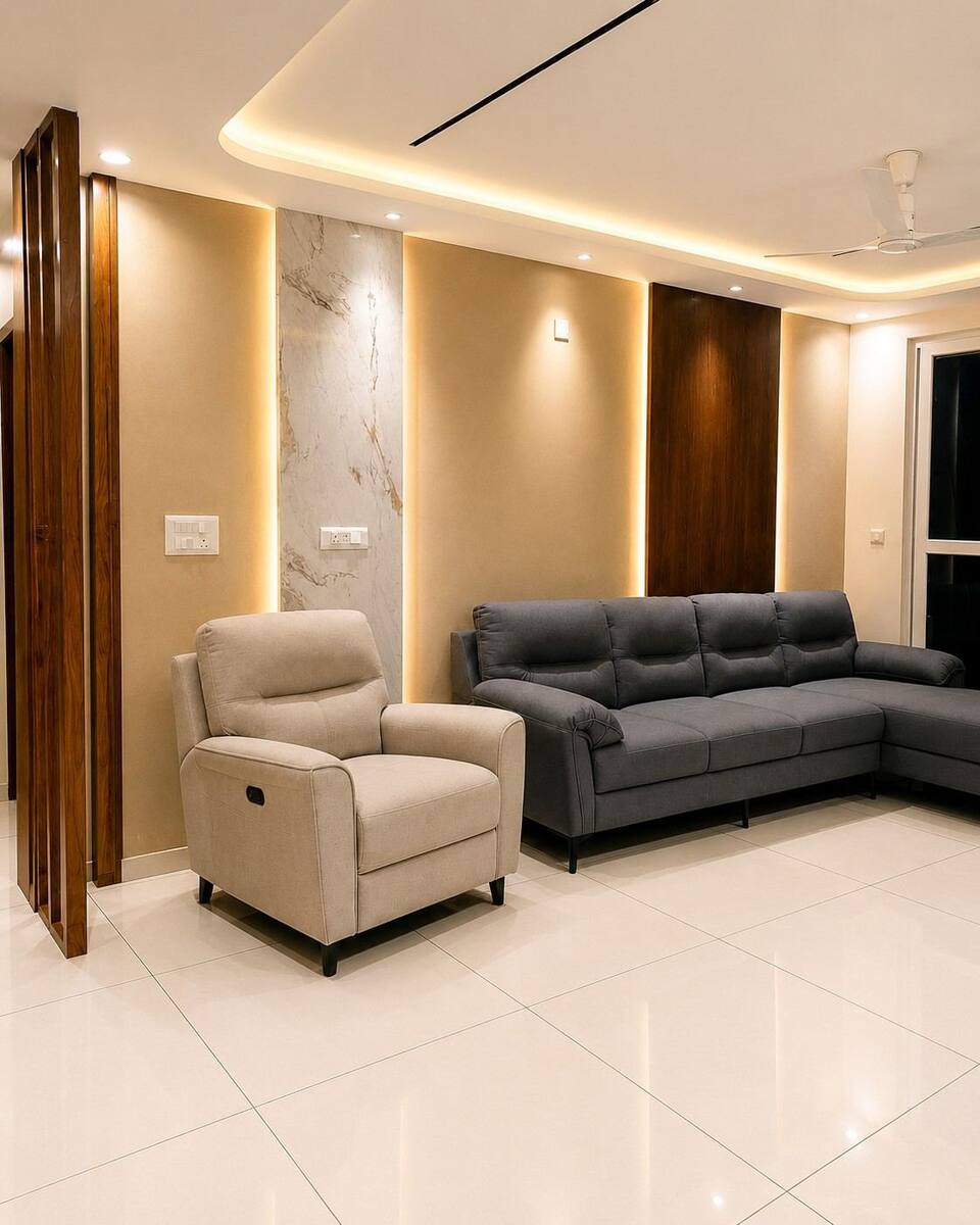 Navami Landmark living room seating with marble accent panel