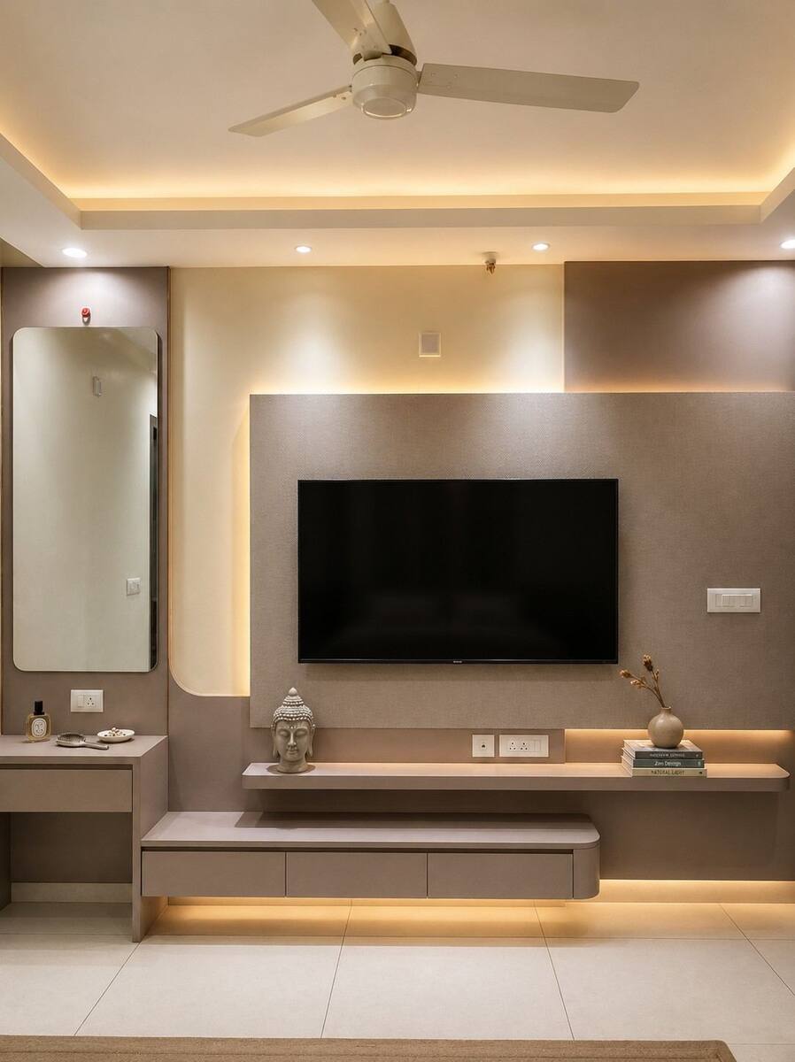 Navami Landmark TV wall with mirror strip