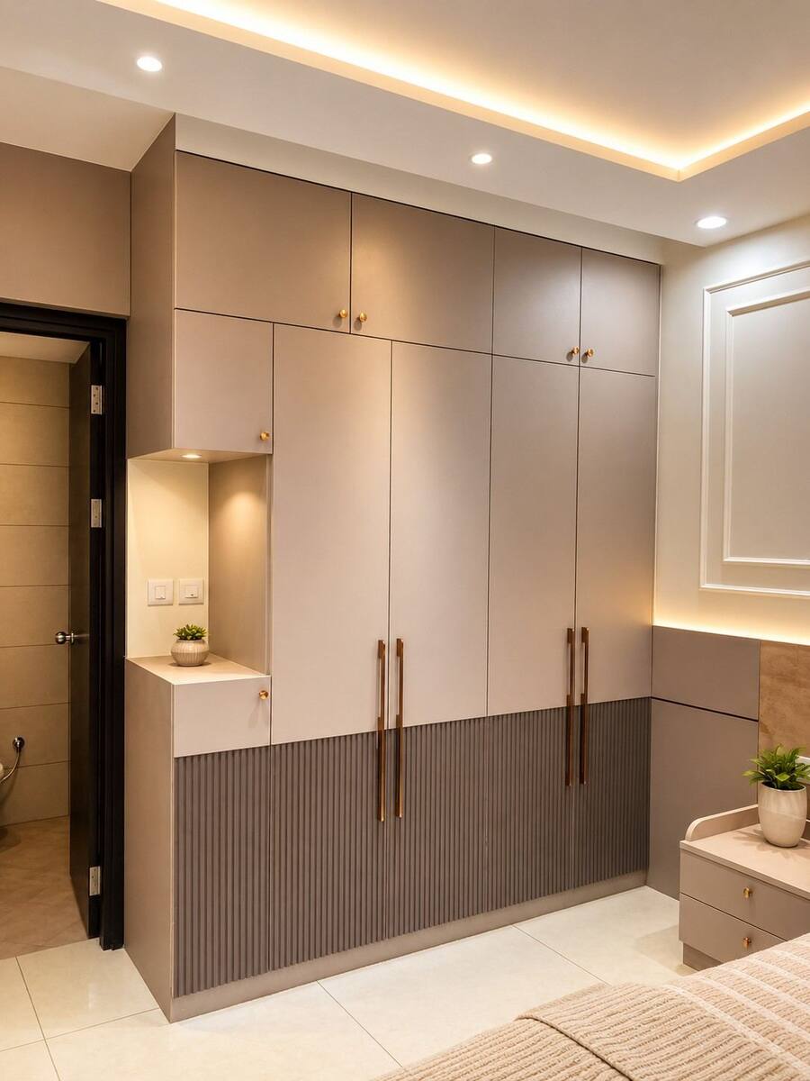 Navami Landmark mauve wardrobe with brass handles
