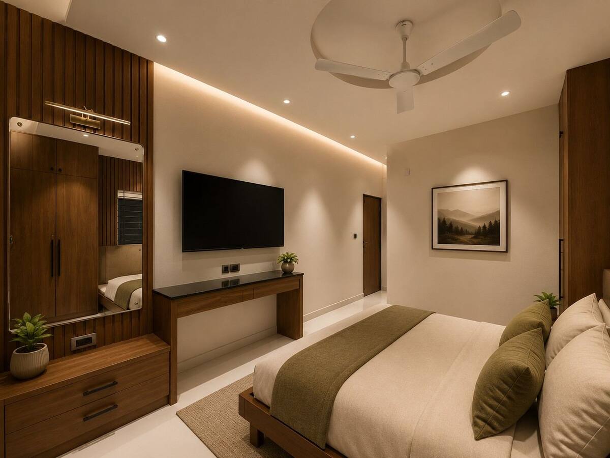 Vandeep Residence teak dresser and bedroom view