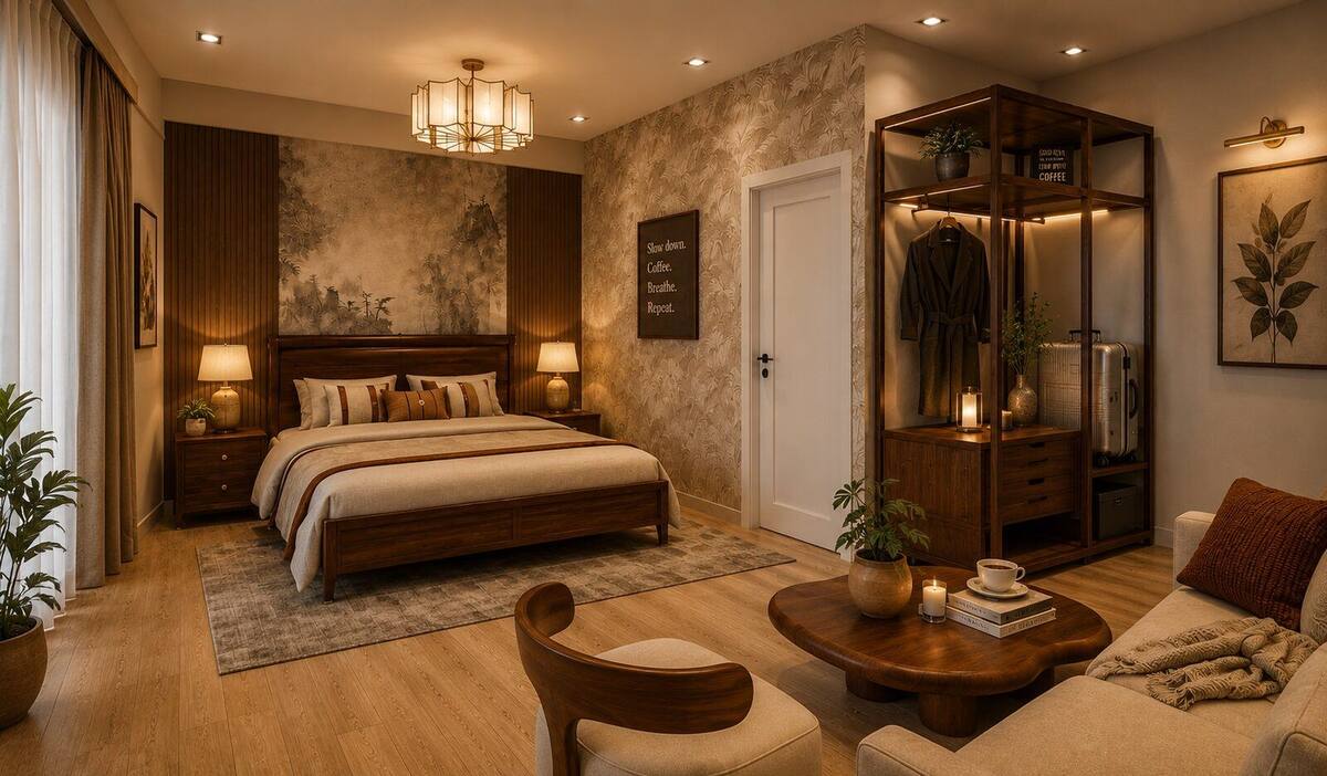 Velvet Roast Hotel suite with dressing area